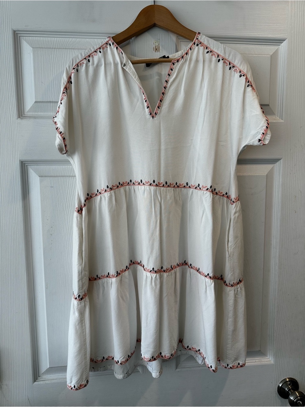 Hatch White Dress with Pink and Black Embroidered Trim